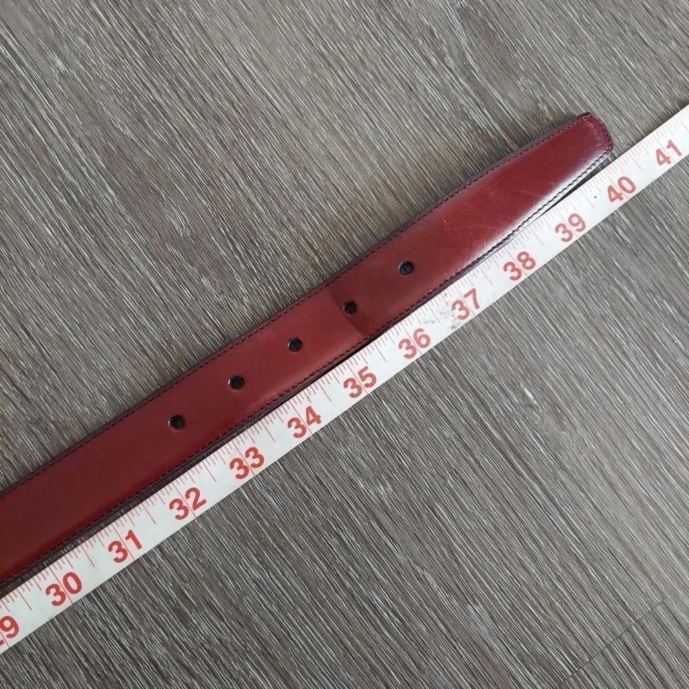Land's End Men's Red Leather Belt Solid Brass Buckle 34